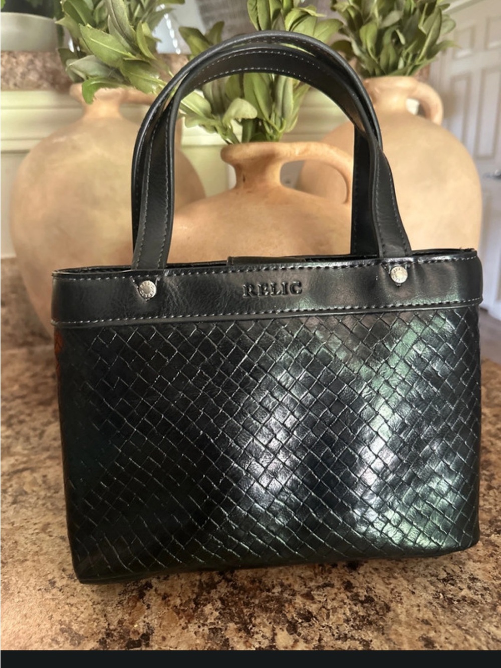 Relic Vintage Y2K Black Woven Mini Tote Satchel Handbag